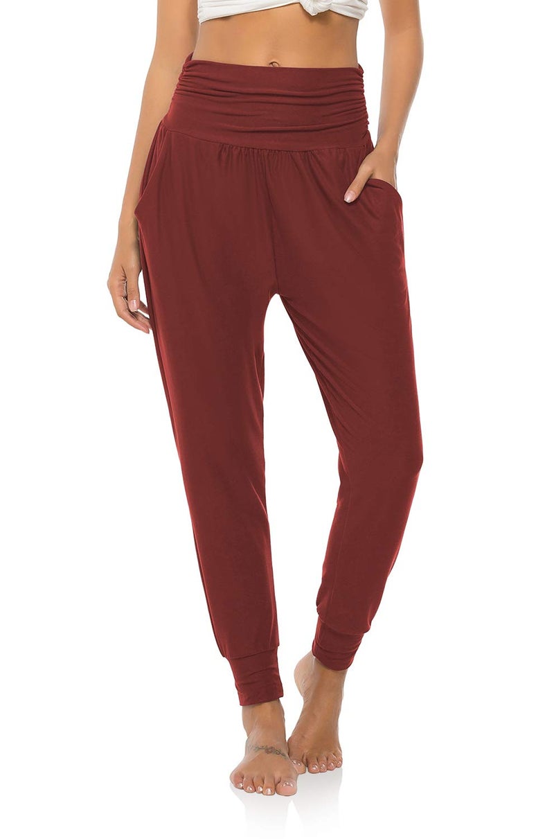 DIBAOLONG Womens Yoga Sweatpants Loose Workout Joggers Pants Comfy Lounge Pants with Pockets Burgundy M - Image 2